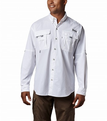 Columbia Mens Pfg Bahama Ii Long Sleeve Fishing Shirt White