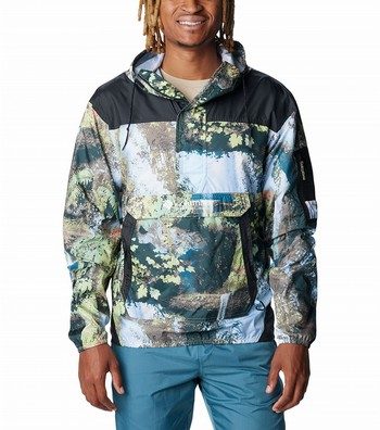 Mens Challenger Windbreaker Napa Green Chasing Falls Print Columbia