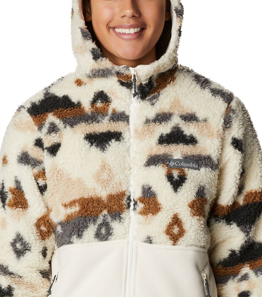 Womens Winter Pass Sherpa Hooded Full Zip Jacket Chalk Rocky Mt Print /  Chalk