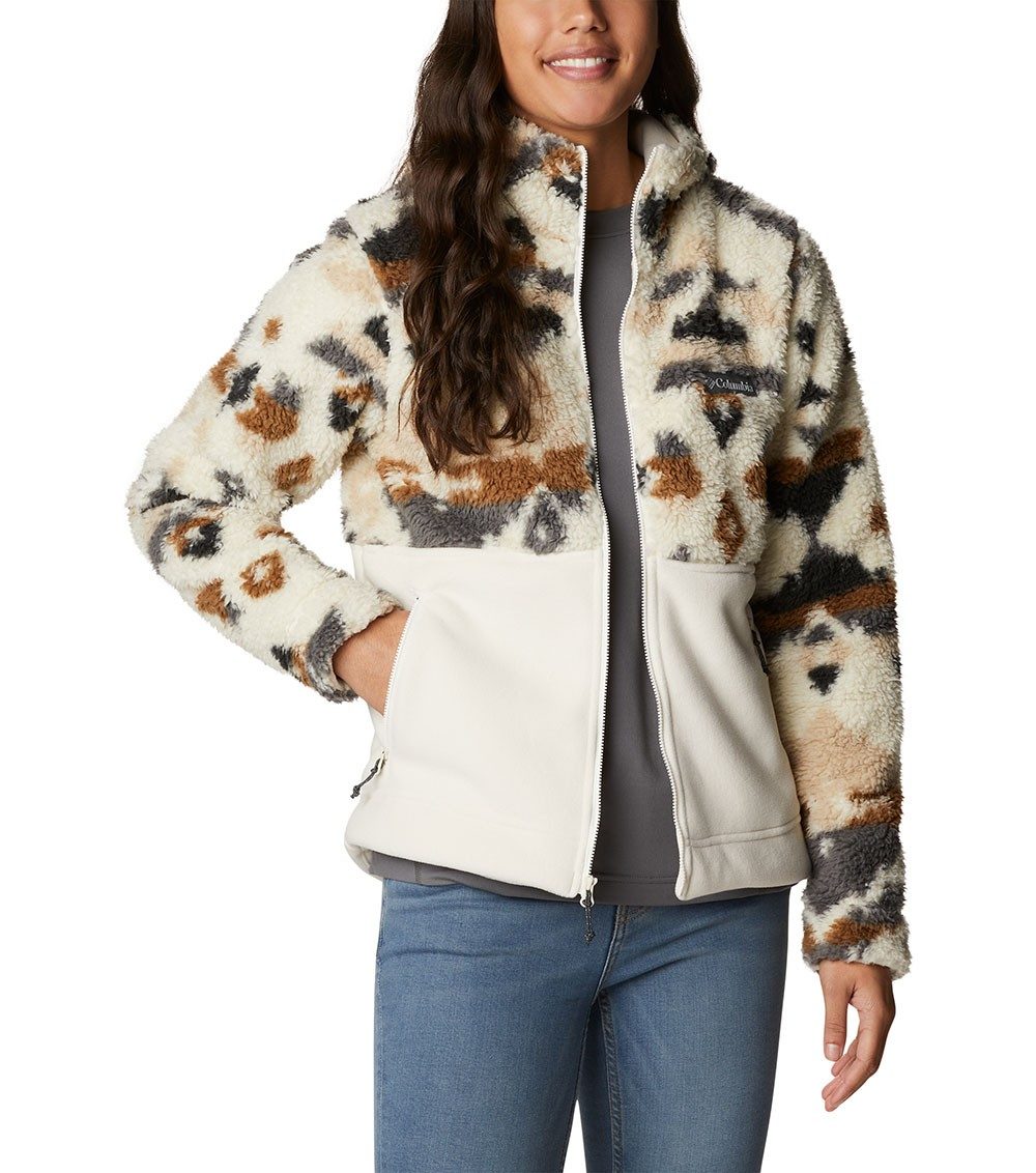 Womens Winter Pass Sherpa Hooded Full Zip Jacket Chalk Rocky Mt Print