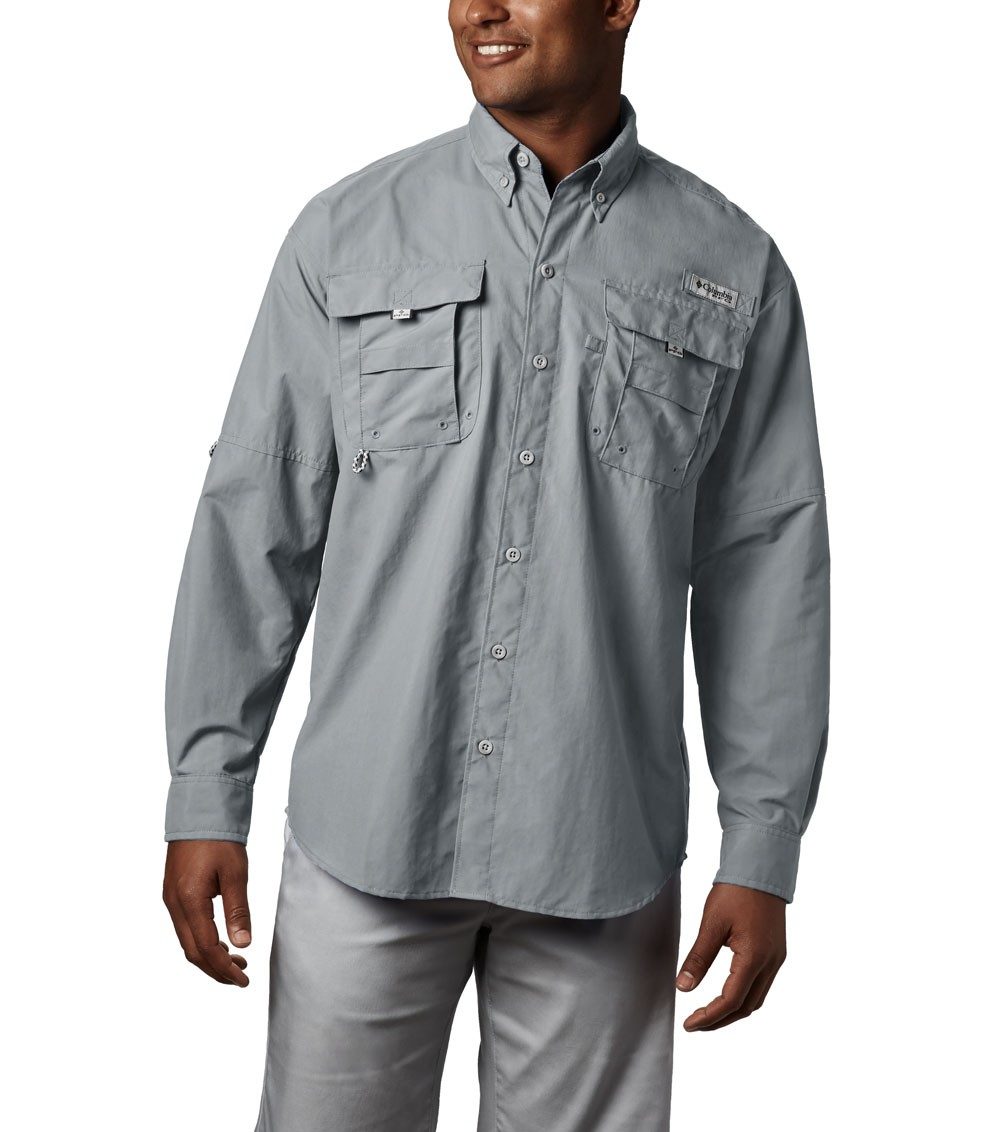 Mens Pfg Bahama Ii Long Sleeve Fishing Shirt Cool Grey